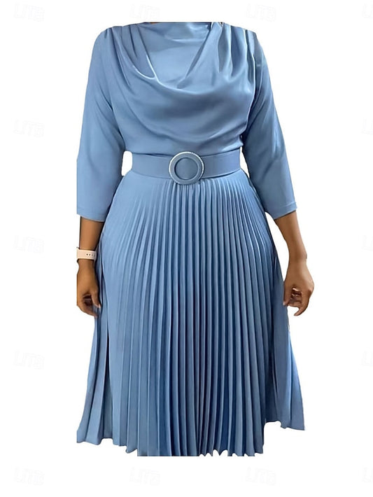 Women's Plain Dress Maxi Dress With Belt Elegant Crew Neck