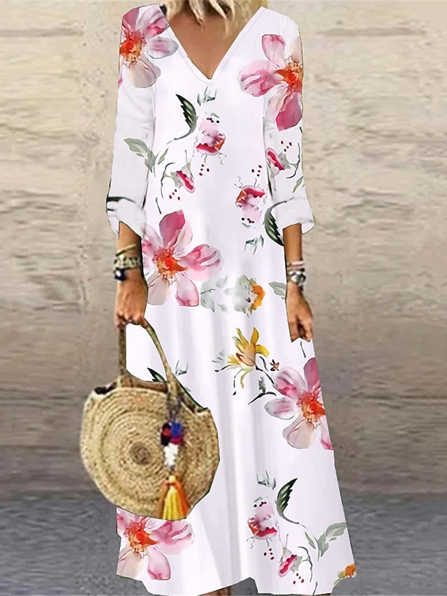 Women's Maxi Dress Casual Dress Floral Print V Neck Casual