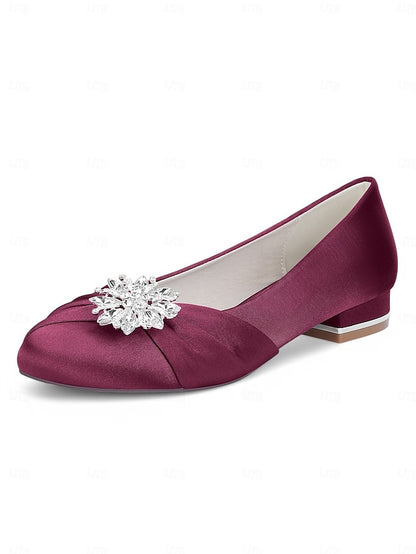 Elegant Crystal Flats White Satin – Wedding Women's