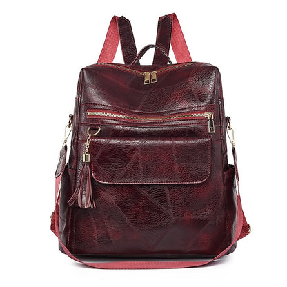 et sac à dos vintage en cuir avec pompon et similicuir pour femme