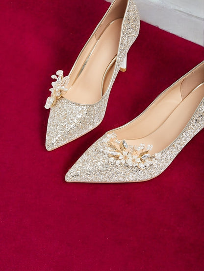with Women's Glitter Floral Heels Silver Stiletto