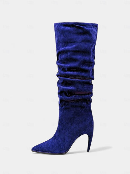 Women's Boots Pointed Velvet Slouch Knee - High Green Toe