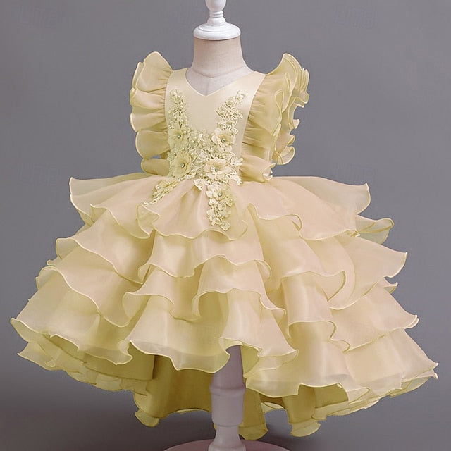 Kids Floral Dress Party Girls' Asymmetrical