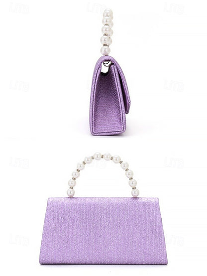 with Bag Clutch – Women's Pearl Glitter Handle Purple