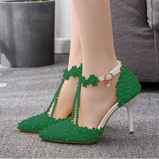 Wedding Shoes Heel Pointed High Women's Lace Bridal