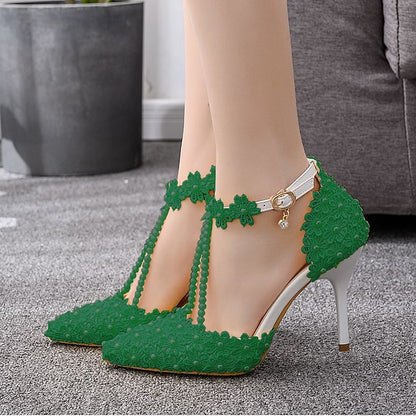 Wedding Shoes Heel Pointed High Women's Lace Bridal