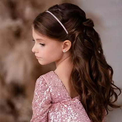 Long Color Sleeve Kids Solid Party Girls' Performance Dress