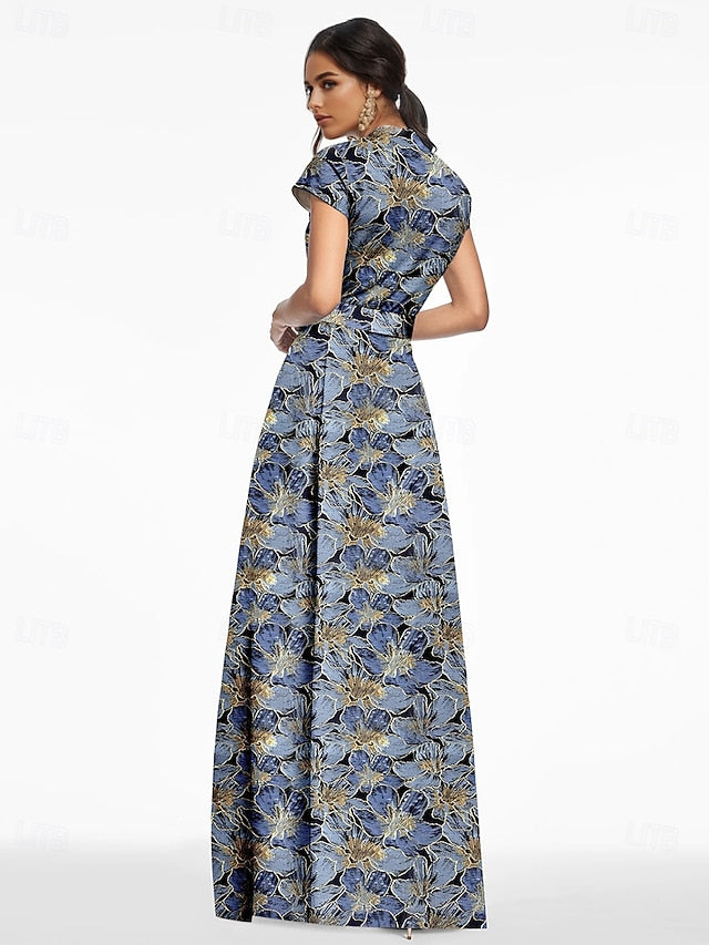 Jacquard Evening Brocade Elegant Dress A-Line Formal Floral Gown