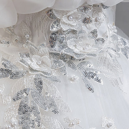 Dress Wedding Sleeve Girls' Kids Short Flower Floral Party