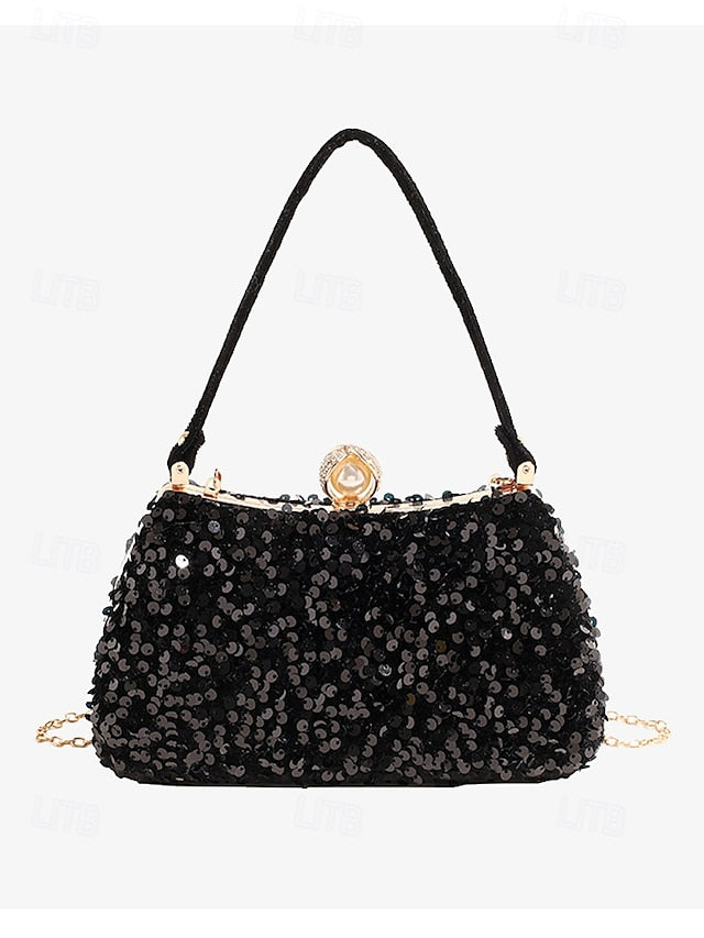 Black with Accent Sequin Clutch Pearl Evening Women's –