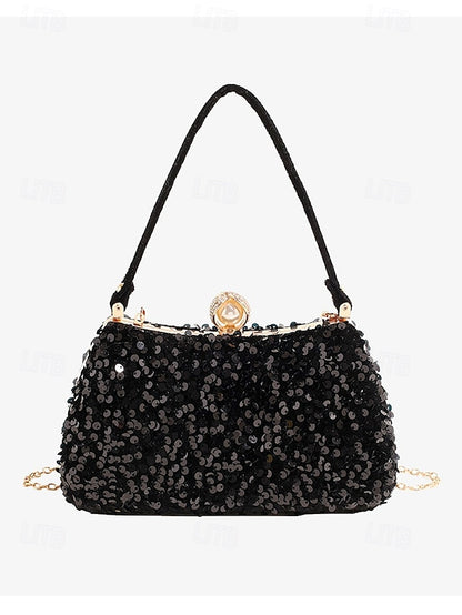 Black with Accent Sequin Clutch Pearl Evening Women's –