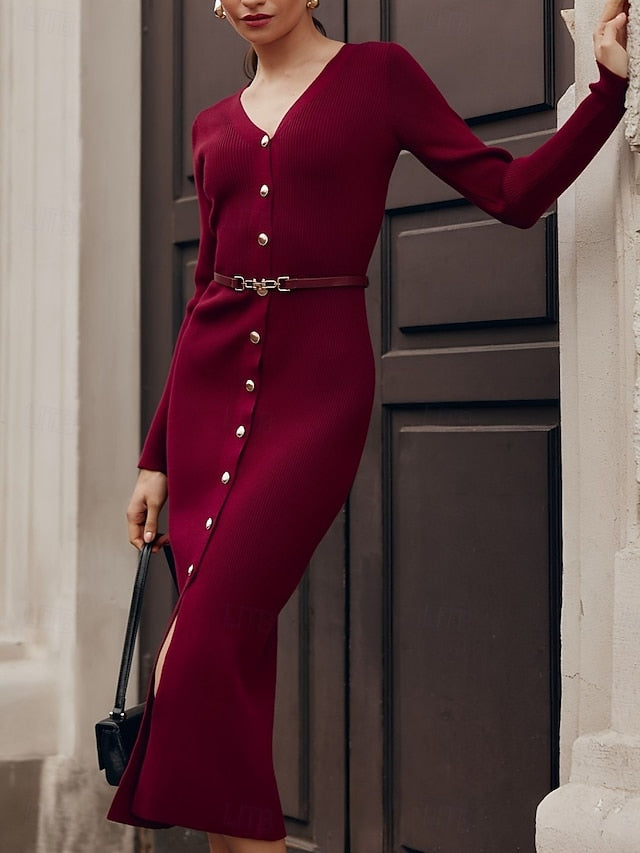 Women's Sweater Dress Elegant Casual Soft Solid Color Pure