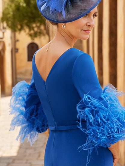 Guest V Bride Wedding of Mother Dress Neck Elegant Sheath the