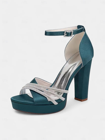Satin Heel Purple with Straps Sandals Rhinestone High - Platform