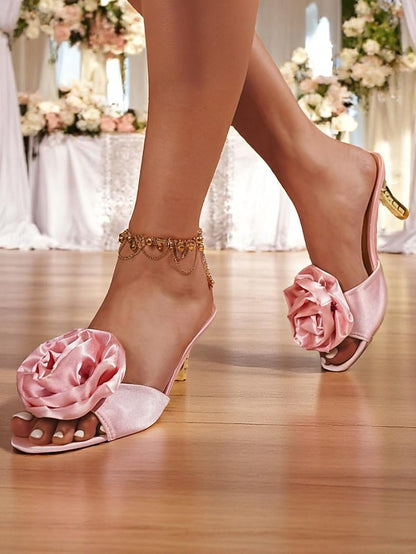 Satin Heels Accents Gold with Open-Toe and Wedding Women's