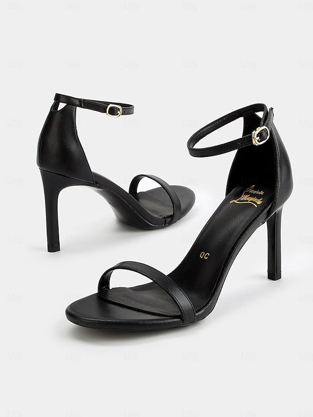 Strap Sandals Open-Toe Ankle Elegant Stiletto for - Women Black