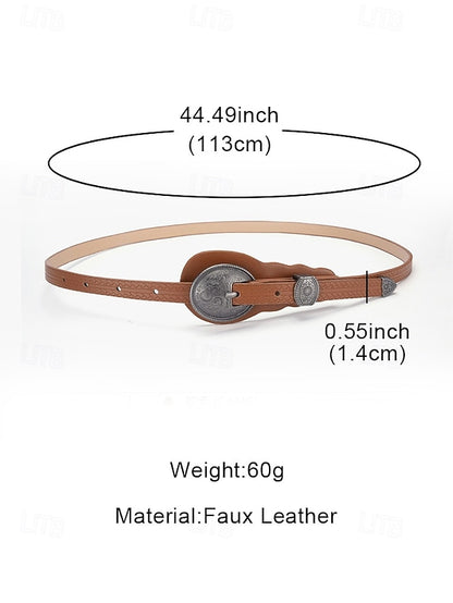 Women's Faux Waist Vintage Carved Leather Belt Western with