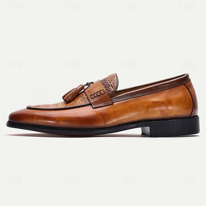 Tassel Slip-On Men's Leather Loafers Tan – Vintage Dress