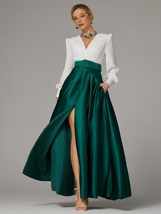 Dress Gown Formal High Wedding Evening A-Line Floor Guest Split