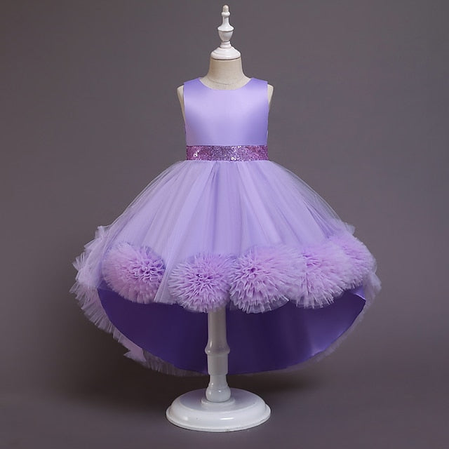 Solid Short Girls' Dress Kids Colored Girl Flower