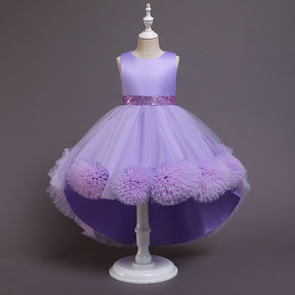 Solid Short Girls' Dress Kids Colored Girl Flower