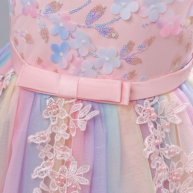 Kids Girl Girls' Solid Party Dress Flower Color