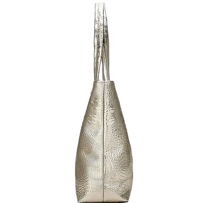 Tasche Faux Große Tote Geprägte Damen Kroko Silber | Kapazität