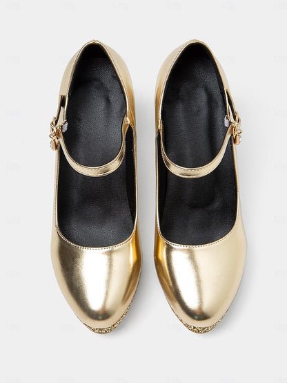 Jane Heel Block Sparkly Women's Glitter Gold Mary Pumps –