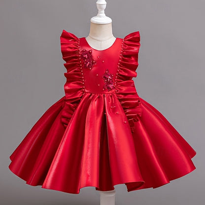 Girls' Wedding Dress Party Floral Toddler Sleeveless