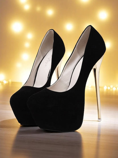 Metallic Stiletto Women's Heels Platform Red with Suede and