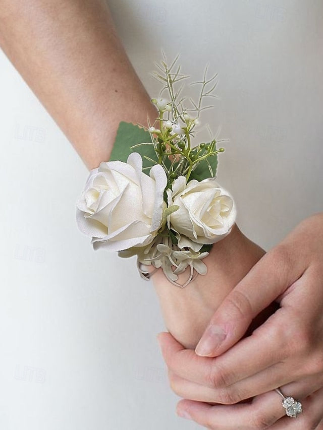 Set Elegant Corsage Wrist Boutonniere Rose – White and