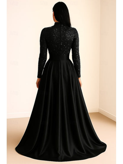Carnival Formal Dress Sequined Elegant A-Line Black Gown Evening