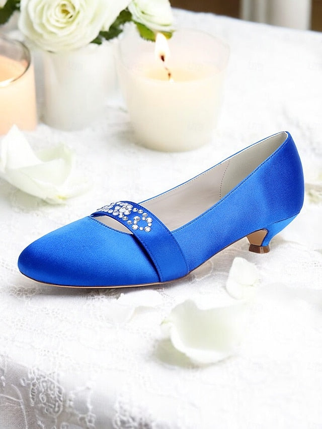 Heels with Blue Rhinestone Women's Kitten Satin