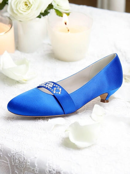 Heels with Blue Rhinestone Women's Kitten Satin