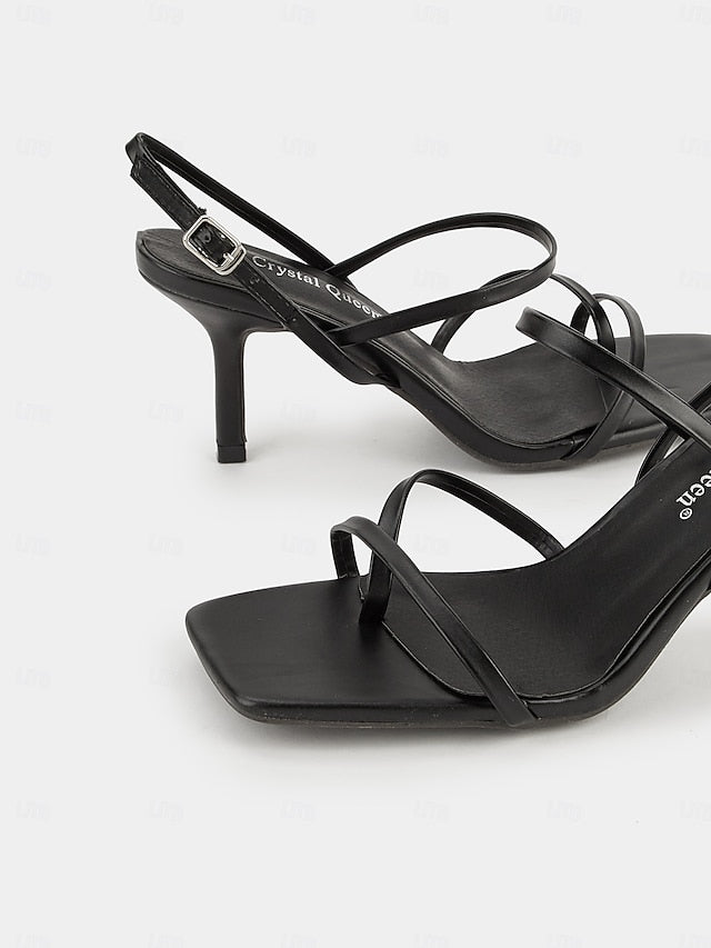 High Nude Heel Square Toe Sandals Minimalist Strappy - for Women