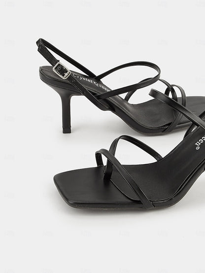 High Nude Heel Square Toe Sandals Minimalist Strappy - for Women