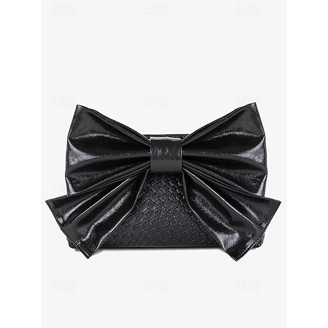 Oversize Kunstleder Tasche Damen Clutch Schleife mit Gold