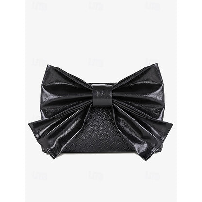 Oversize Kunstleder Tasche Damen Clutch Schleife mit Gold