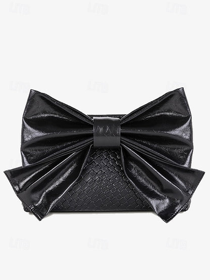 Faux Leather Oversized Clutch Women's with Gold Bow Bag