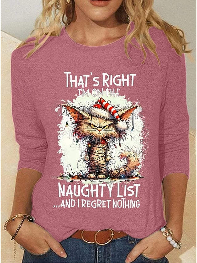 Christmas Women's T Shirt Graphic Animal Cat Vintage