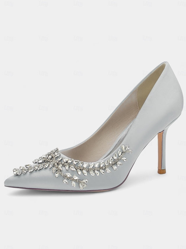 Rhinestone-Embellished Women's Satin – Stiletto Heels