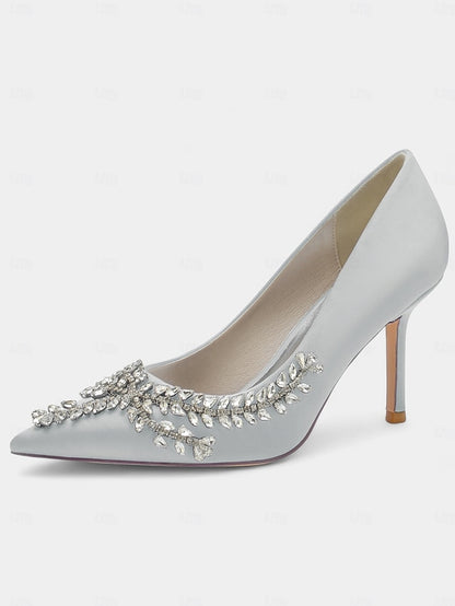 Rhinestone-Embellished Women's Satin – Stiletto Heels