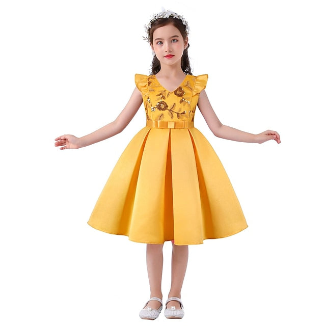 Kids Formal Sleeveless Party Girls' Solid Dress Color