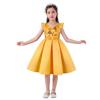 Kids Formal Sleeveless Party Girls' Solid Dress Color