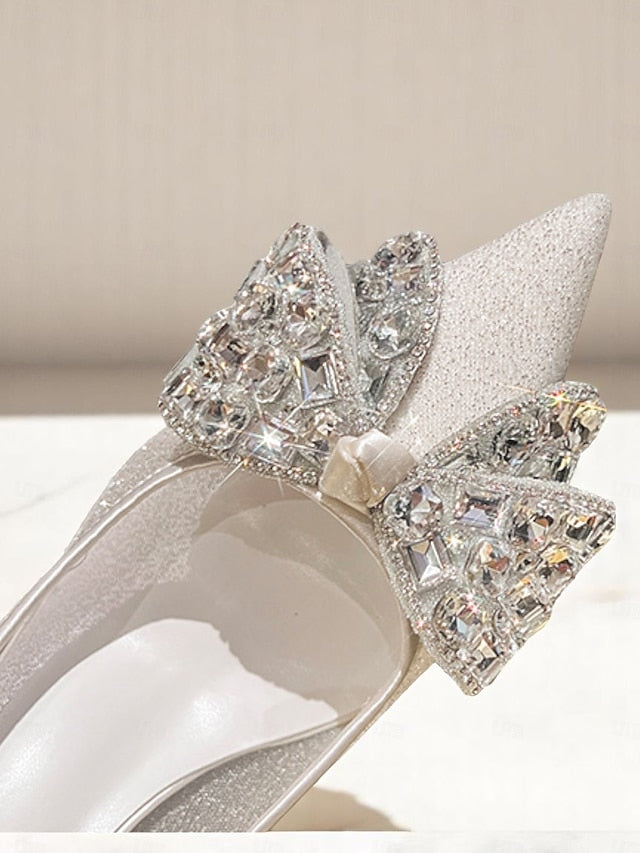 Women's Heels Bow Rhinestone High with Glitter