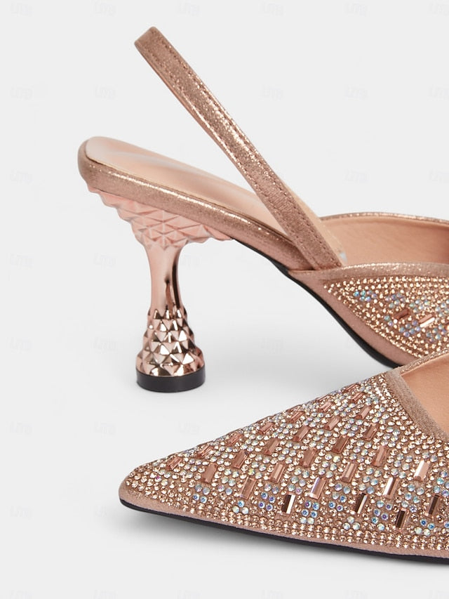 Rose Women's Geometric Slingback with Gold Rhinestone Heels