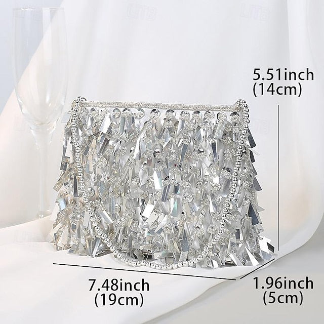 Sparkling Fringe Black Clutch with Evening and Crystal Luxurious