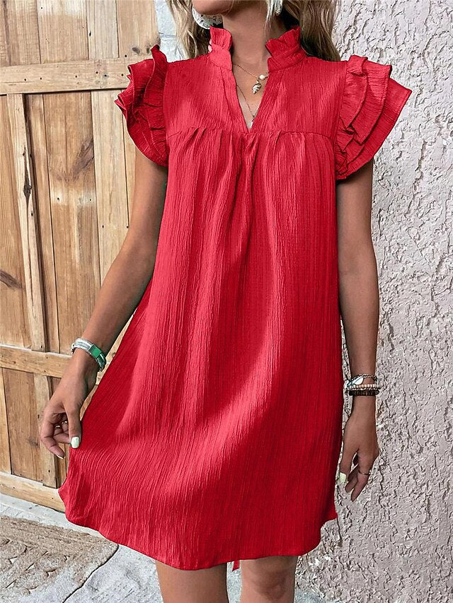 Women's Mini Dress Faux Cotton Linen White Dress Casual