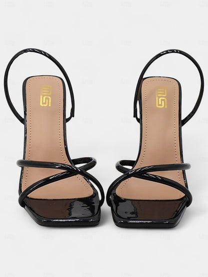 Square Beige Strappy – Toe with Design Sandals Heeled