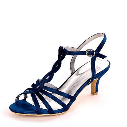 Satin Elegant Sandals Strappy Purple – Mid-Heel Women's